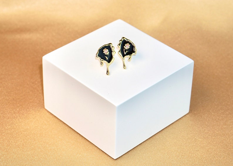 Enamel Flower Drip Stud Earring 18K Gold Plated image 1