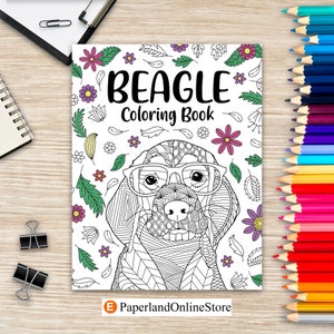 Beagle Coloring Book, Coloring Books for Adults, Gifts for Beagle Lovers, Floral Mandala Coloring Pages, Animal Kingdom, Pet Owner Gifts
