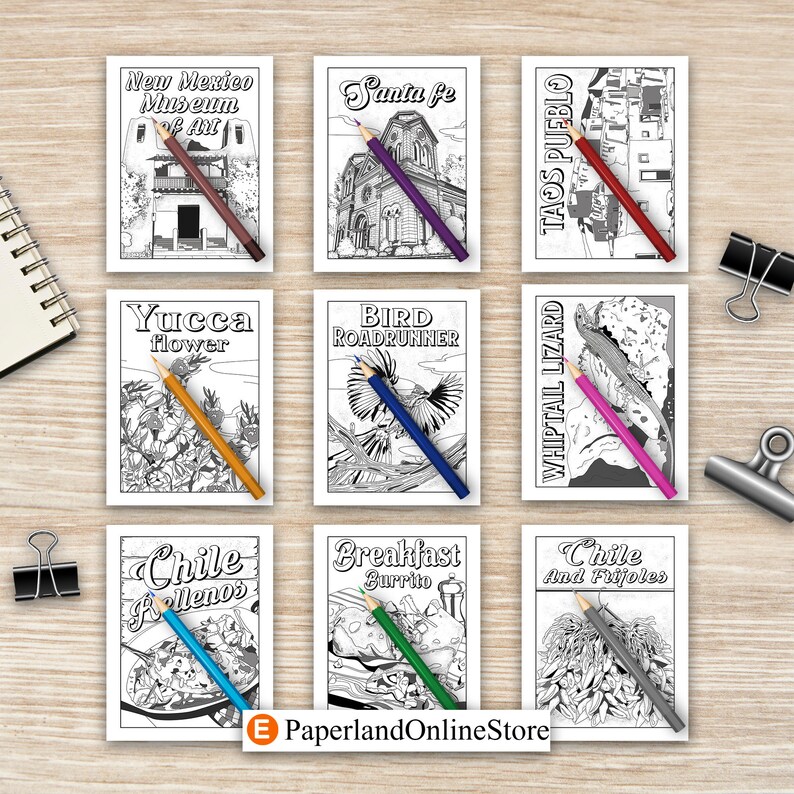 New Mexico Coloring Book, Adult Painting on USA States Landmarks and Iconic, Stress Relief Activity Books, Memorial Gift for Tourist