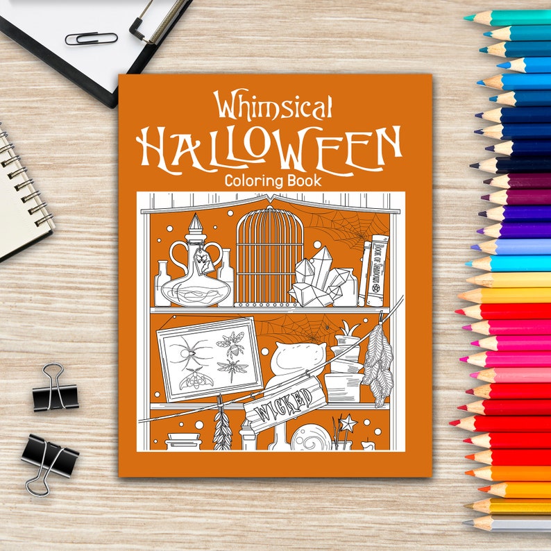 Whimsical Halloween Coloring Book, Adult Coloring Book, Halloween Coloring Pages, Halloween Party Favor, Illustrations Mummy, Witch, Pumpkin