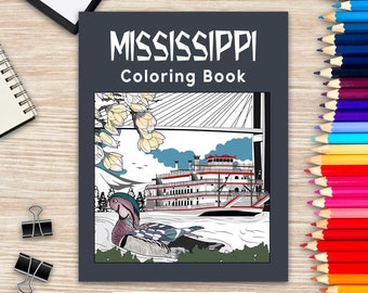 Livre de coloriage Mississippi : monuments des États-Unis, soulagement du stress