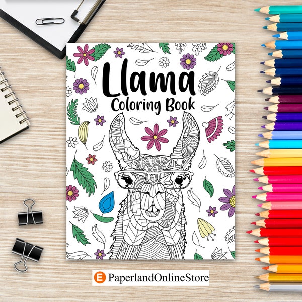 Llama Coloring Book, Adult Coloring Book, Gifts for Llama Lovers, Floral Mandala Coloring Pages, Animal Coloring Book, Activity Coloring