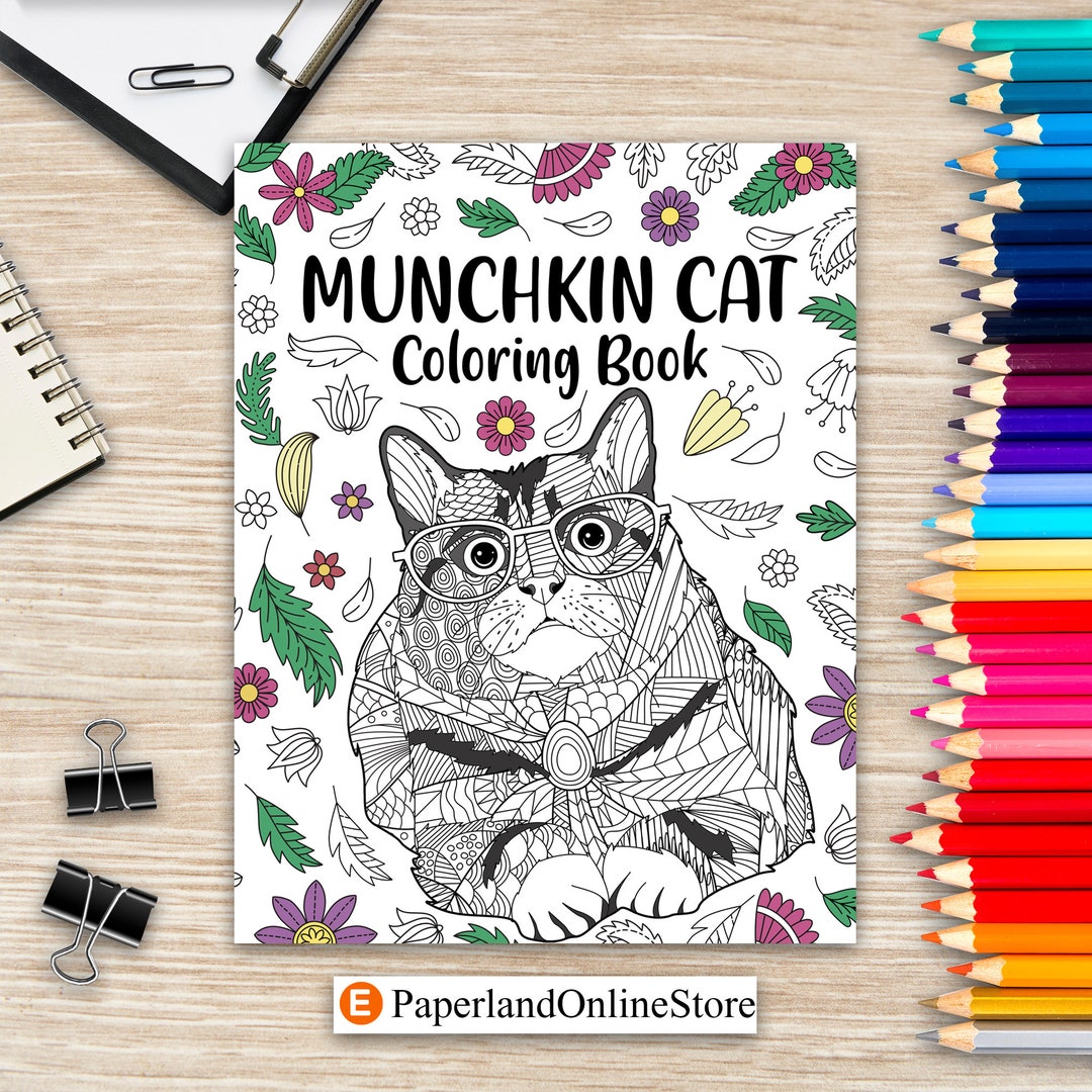 Munchkin Cat Coloring Book, Zentangle Pattern Animal, Floral and
