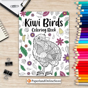 Kiwi Birds Coloring Book, Adult Crafts & Hobbies Books, Floral Mandala Pages, Stress Relief Rowi Zentangle Picture, Freestyle Drawing Page