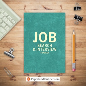 Job Search & Interview Tracker, Job Hunt Log Book, Job Finder, Ideal Job Brainstorm, Resume Writing Tips, Self-Assessment, Interview Planner