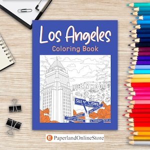 Los Angeles Coloring Book, Adult Coloring Pages, Painting on USA States Landmarks and Iconic, Funny Stress Relief Pictures, Gift for Tourist