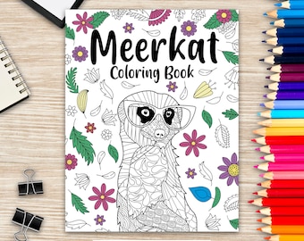 Meerkat Coloring Book, Coloring Books for Adults, Gifts for Meerkat Lovers, Floral Mandala Coloring Pages, Safari Animal Coloring Book