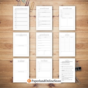 Job Search & Interview Tracker, Job Hunt Log Book, Job Finder, Ideal Job Brainstorm, Resume Writing Tips, Self-Assessment, Interview Planner
