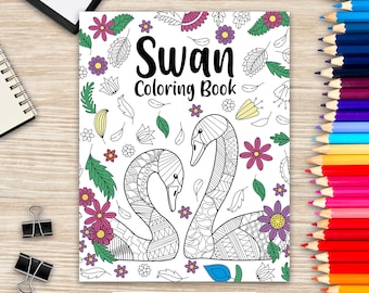 Swan Coloring Book: Floral Mandala Designs, Quotes Coloring