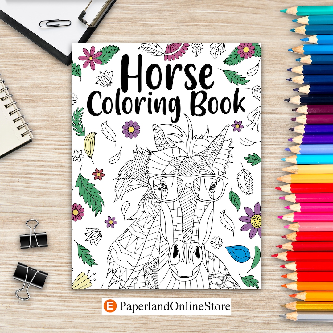 Horse Coloring Book, Adult Coloring Book, Animal Coloring Book, Floral ...