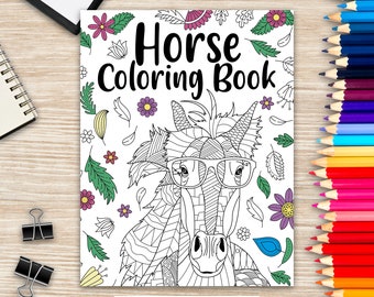 Horse Coloring Book, Adult Coloring Book, Animal Coloring Book, Floral Mandala Coloring Pages, Quotes Coloring Book, Gift for Horse Lovers