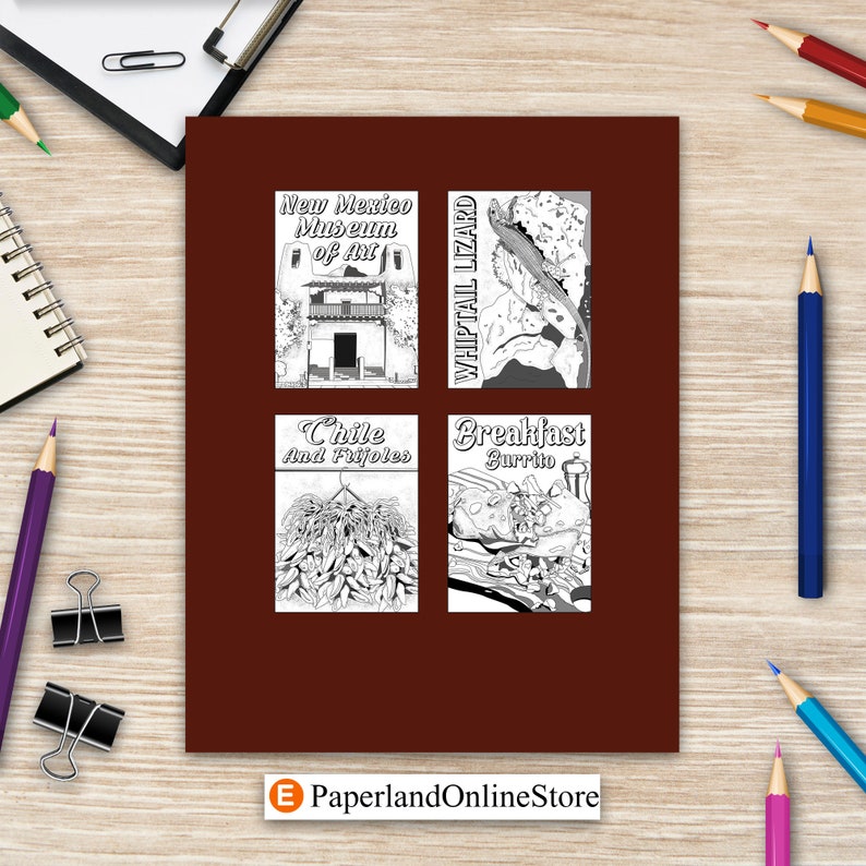 New Mexico Coloring Book, Adult Painting on USA States Landmarks and Iconic, Stress Relief Activity Books, Memorial Gift for Tourist