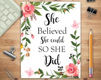 She Believed She Could So She Did, Adult Budget Planner (Printed), Budget Planner Book, Daily Planner Book, Floral Cover, Expense Tracker