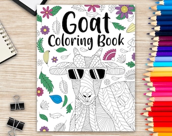 Goat Coloring Book, Adult Coloring Book, Goat Gifts for Goat Lovers, Floral Mandala Coloring Pages, Animal Coloring Book, Activity Coloring