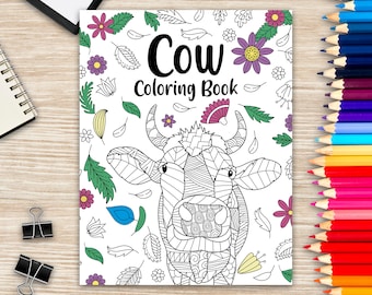 Cow Coloring Book, Adult Coloring Book, Cow Owner Gift, Floral Mandala Coloring Pages, Doodle Animal Kingdom, Funny Quotes Coloring Book
