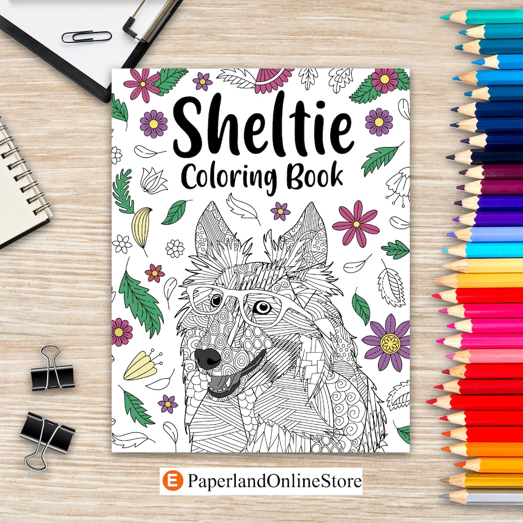 Sheltie Coloring Book, Zentangle Animal, Floral and Mandala Style