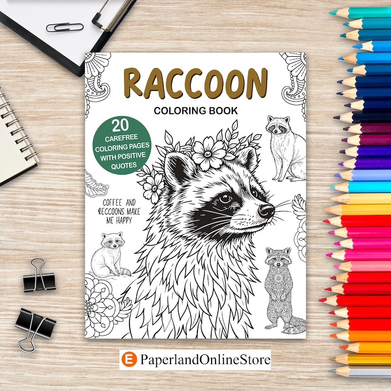 Raccoon Coloring Book - Etsy