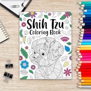 Shih Tzu Adult Coloring Book, Animal Adults Coloring Book, Gift for Pet Lover, Floral Mandala Coloring Pages, Shih Tzu Gifts, Pet Owner Gift