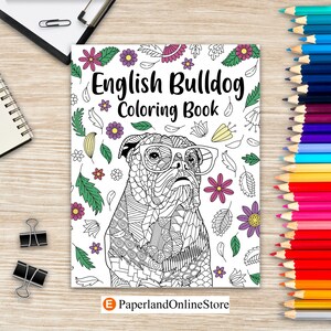 English Bulldog Coloring Book, Zentangle Coloring Books for Adult, Floral Mandala Coloring Pages, Stress Relief Picture, Gifts for Dog Lover
