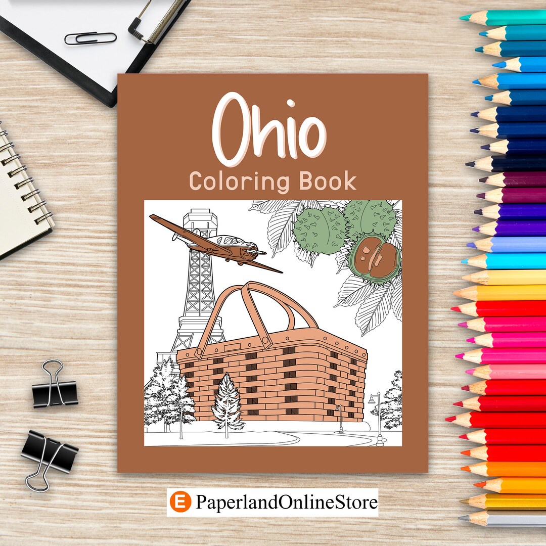 Ohio Coloring Book, Adult Coloring Pages, Painting on USA States