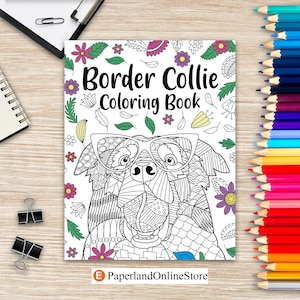 Border Collie Coloring Book, Coloring Books for Adults, Gifts for Dog Lovers, Floral Mandala Coloring Pages, Animal Lovers Coloring Book