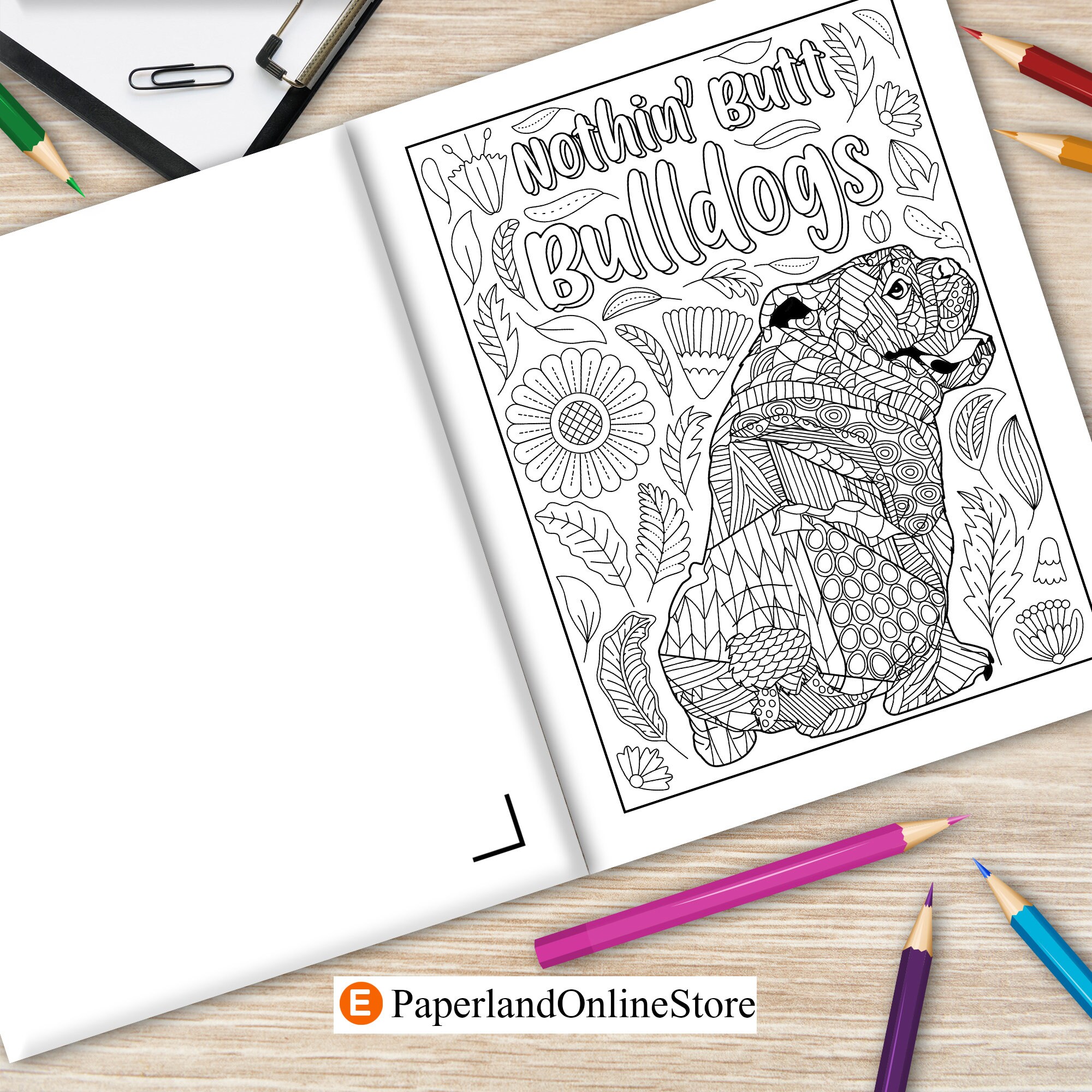 Kleurboek Engelse Bulldog: zentangle bloemenmandala's, image size:2000x2000