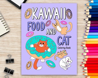 Kawaii Essen und Katzen Malbuch, ein urkomisch lustiges Malbuch für Katzenliebhaber, Katzen Malseite, Malbuch für Sie, Taco, Nacho