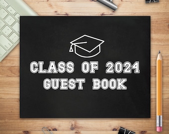 Class of 2024 Guest Book with Black and White Cover for Boys, Graduation Gift for Him, 2024 Graduation Gifts, Graduation Party Guest Book