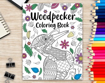 Woodpecker Coloring Book: Zentangle Style, Adult Therapy Gift