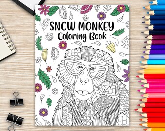 Snow Monkey Coloring Book: Floral Mandala Zentangle Designs