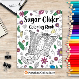 Libro para colorear de petauros del azúcar, libros para colorear zentangle para adultos, páginas para colorear de mandalas florales, imágenes para aliviar el estrés, regalos para amantes de las mascotas