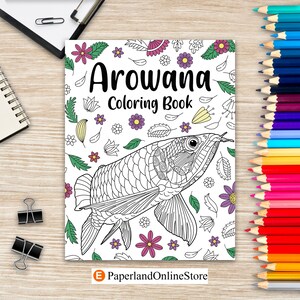 Arowana Coloring Book, Coloring Books for Adults, Fish Zentangle Coloring, Floral Mandala Coloring, Coloring Gift, Therapy Coloring Book
