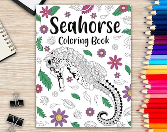 Seahorse Coloring Book, Coloring Books for Adults, Sea Horses Zentangle Coloring Pages, Floral Mandala Coloring, Under The Sea Coloring Gift