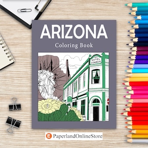 Arizona Coloring Book, Adult Painting on USA States Landmarks and Iconic, Stress Relief Activity Books, Gifts for Arizona Tourist, Rodeo