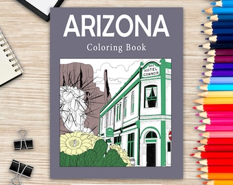 Arizona Coloring Book, Adult Painting on USA States Landmarks and Iconic, Stress Relief Activity Books, Gifts for Arizona Tourist, Rodeo