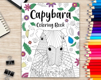 カピバラの大人の塗り絵、カピバラの飼い主へのギフト、花の曼荼羅の塗り絵、動物の王国の落書き、面白い名言の塗り絵