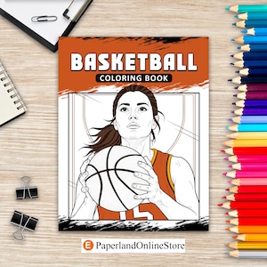 Basketball Coloring Book, Sport Coloring Pages, Basketball Activity, Retro Birthday Party, Stress Relief Art Book, Bold Design, and Playful