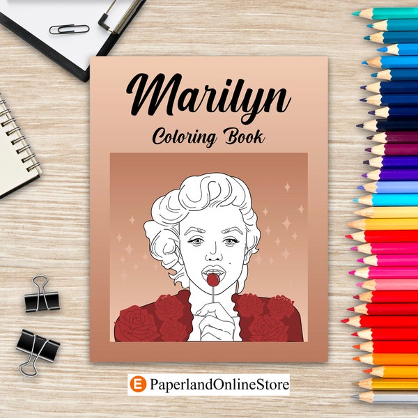 Marilyn Coloring Book, Coloring Books for Adults, American Actress Coloring Pages, Movie Star Fans Gifts, Model and Singer Lovers, Art Book