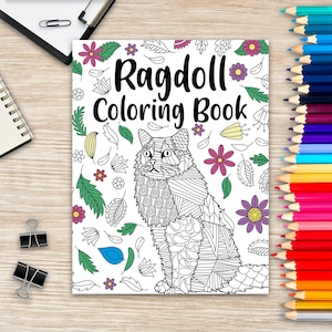Ragdoll kleurboek, kat moeder, cadeau katteneigenaar, kattenliefhebber, volwassen kleurboek, mandala kleurplaat, doodle dierenrijk, cadeau huisdierliefhebber