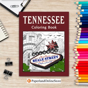 Tennessee Coloring Book, Adult Painting on USA States Landmarks and Iconic, Stress Relief Activity Art Books, Gifts for Tennessee Tourist
