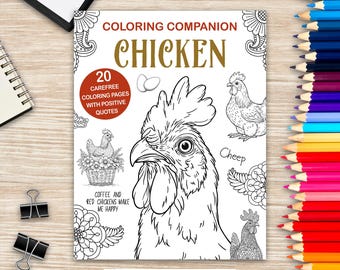 Chicken Coloring, Companion Book, Funny Mandalas Pages, Positive Quotes Painting, Relaxing Activity, Farm Art Lovers, Animal Hobby Gifts