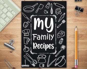 Recetas Familiares, Cuaderno Diario con Rayas en Blanco para Adultos, Anota tus Mejores Recetas Familiares, Cuaderno de Recetas de Comida, Regalos de Recetas y Cocina
