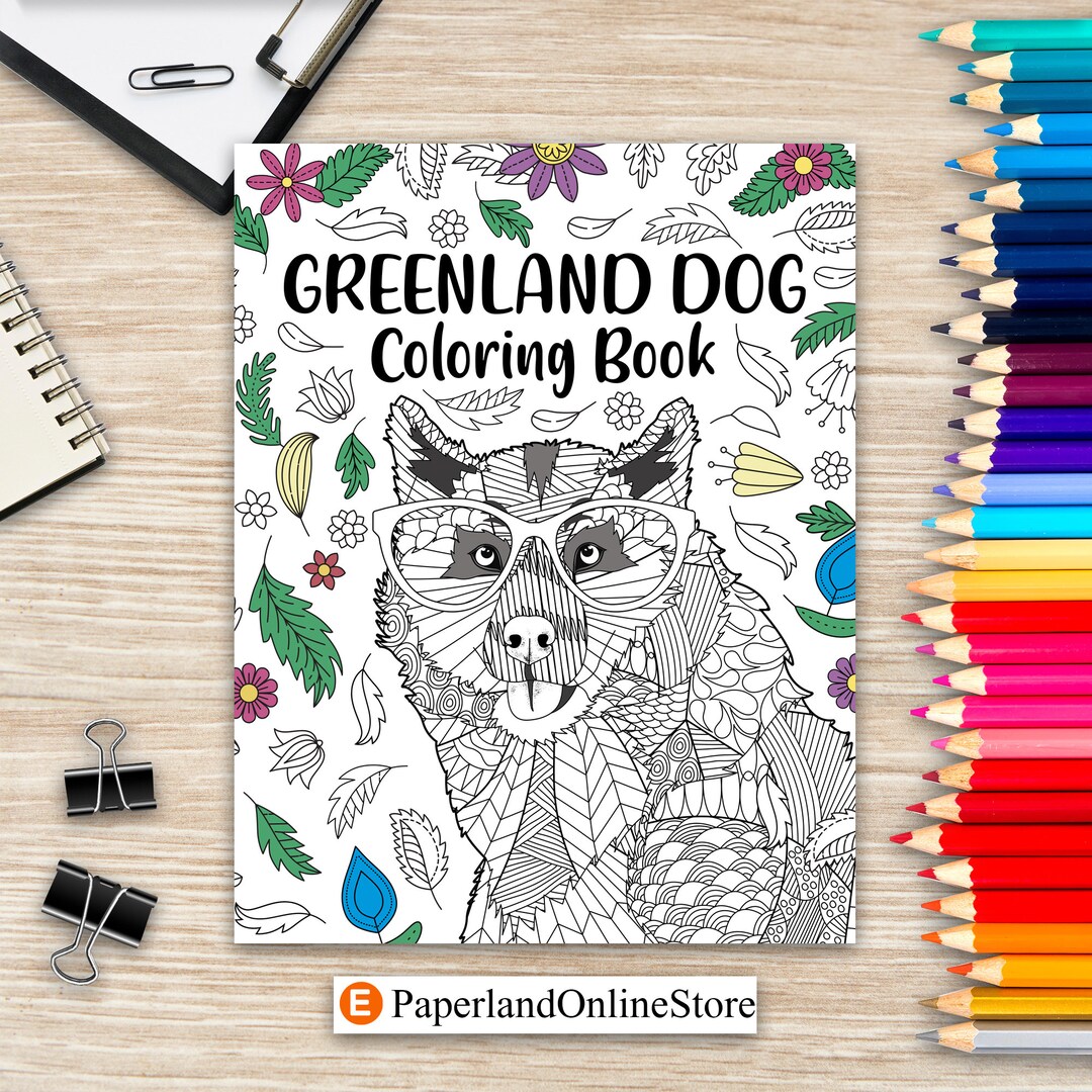 Greenland Dog Coloring Book, Zentangle Animal, Floral and Mandala Style