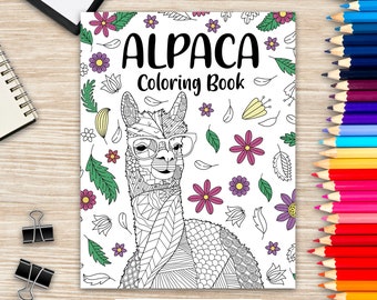 Alpaca Coloring Book, Adult Coloring Book, Gifts for Alpaca Lovers, Floral Mandala Coloring Pages, Animal Coloring Book, Activity Coloring