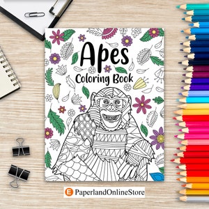 Apes Coloring Books, Coloring Books for Adults, Floral Mandala Coloring Pages, Animal Lovers Coloring Book, Best Gifts for Apes Lovers