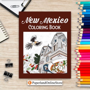 New Mexico Coloring Book, Adult Painting on USA States Landmarks and Iconic, Stress Relief Activity Books, Memorial Gift for Tourist