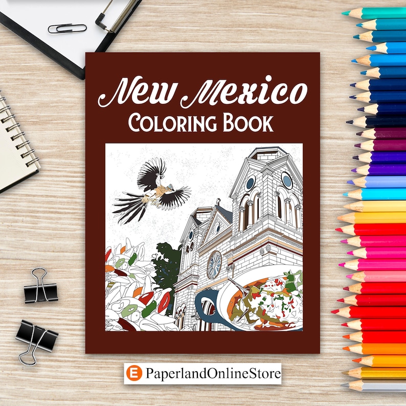New Mexico Coloring Book, Adult Painting on USA States Landmarks and Iconic, Stress Relief Activity Books, Memorial Gift for Tourist