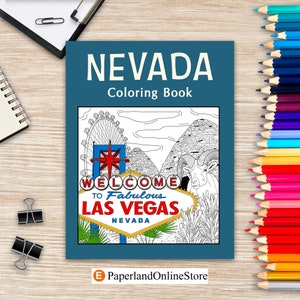 Nevada Malbuch, Malseiten für Erwachsene, Malen auf den Wahrzeichen der USA und kultige, lustige Stressabbau-Bilder, Geschenke für Touristen