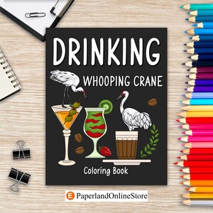Livro de colorir com Grou-americano, receitas, menu de coquetéis, smoothies, frapês e bebidas, livros de atividades para pintar para amantes de animais