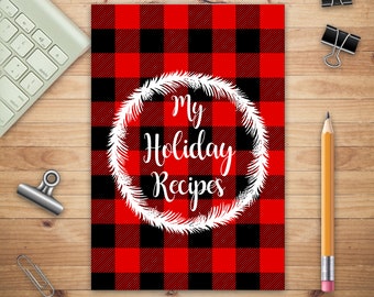 My Holiday Recipes, Adult Blank Lined Diary Notebook, Christmas Cover, Christmas Gifts for Family, Food Recipes Notebook, Cooking Gifts